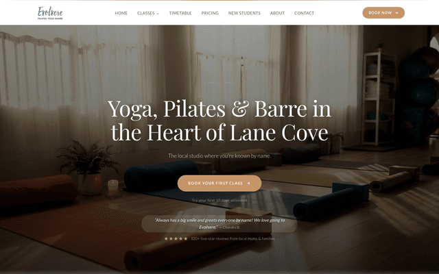 Evolvere Pilates & Yoga website